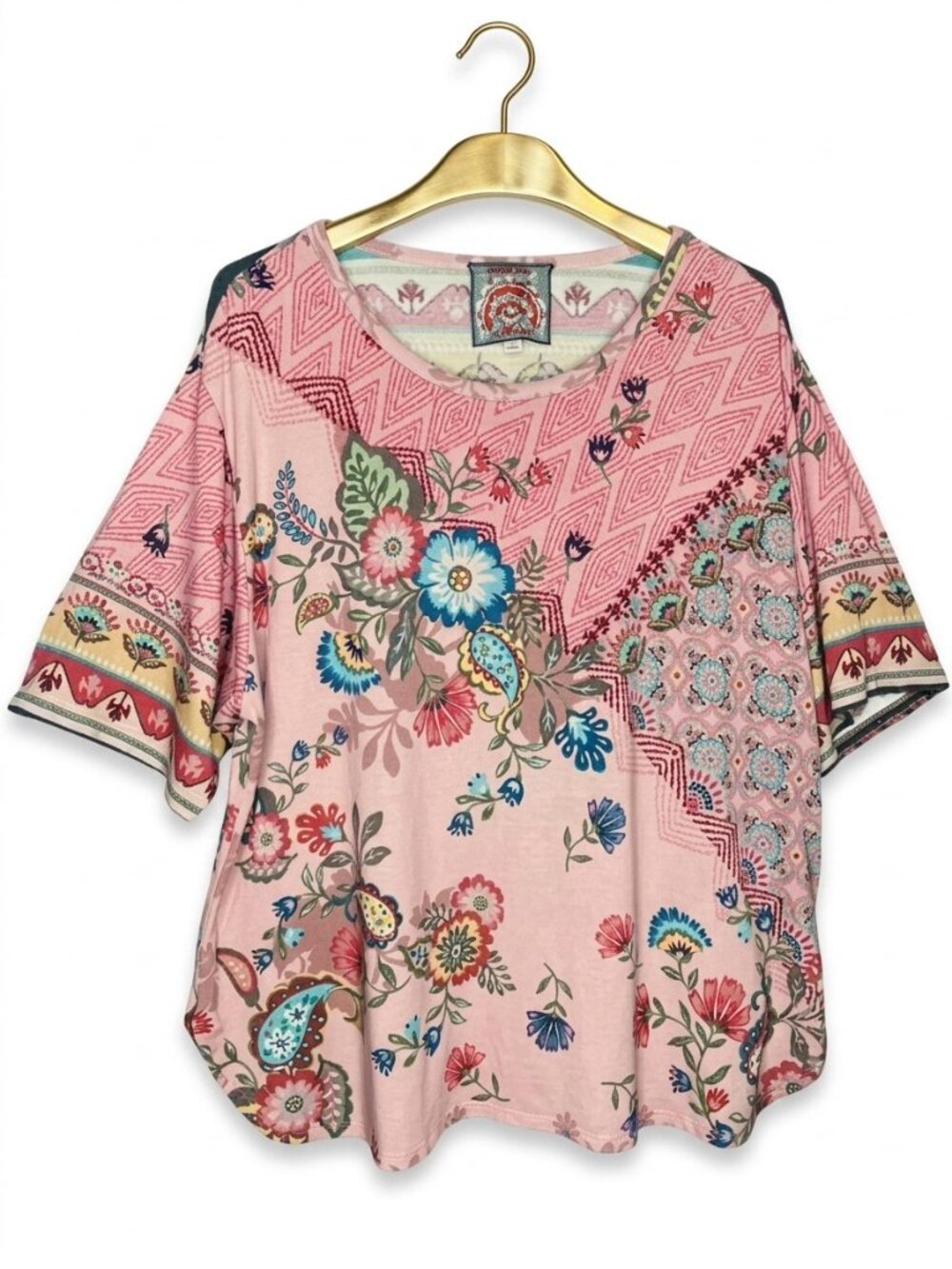 JOHNNY WAS Lakshmi Oversized Short Sleeve Cropped Tee - Size Large - Picture 2 of 5